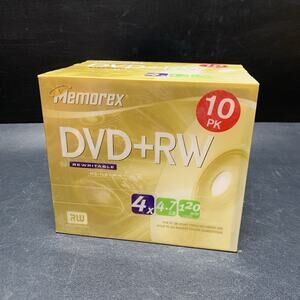 Memorex DVD+RW 120 Min Discs 10 Pack Blank Storage Media 4.7 GB - NEW Sealed